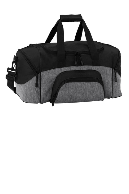 Front View of Heathr Gry/Blk Port Authority - Small Colorblock Sport Duffel. BG990S