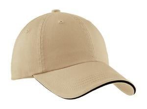 Black/Khaki Port Authority Sandwich Bill Cap with Striped Closure. C830