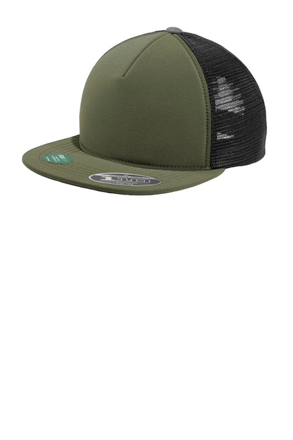 Front View of Army Green/Blk Port Authority Flexfit 110 Foam Outdoor Cap. C937