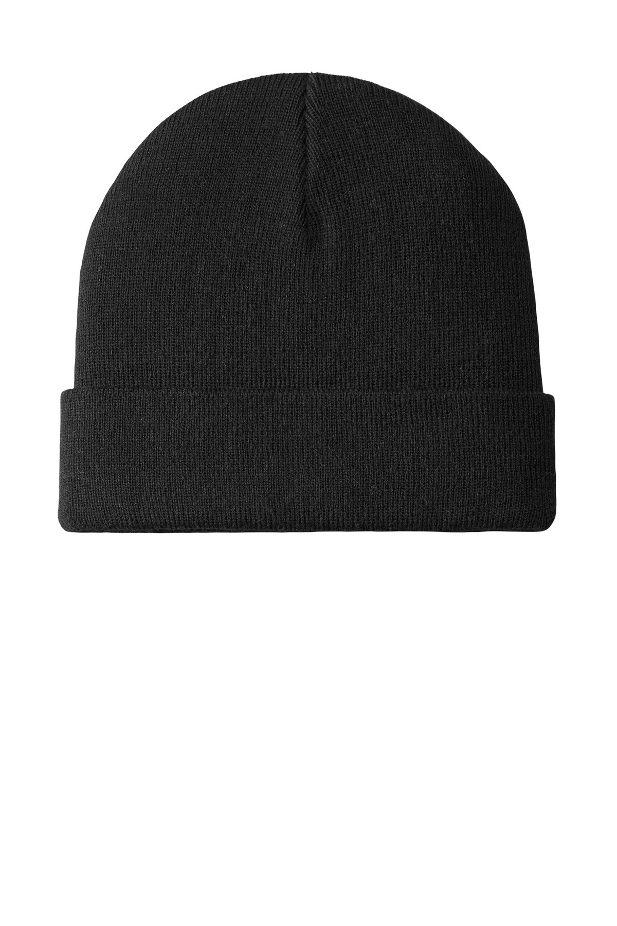 Front View of Black Port Authority Knit Cuff Beanie C939