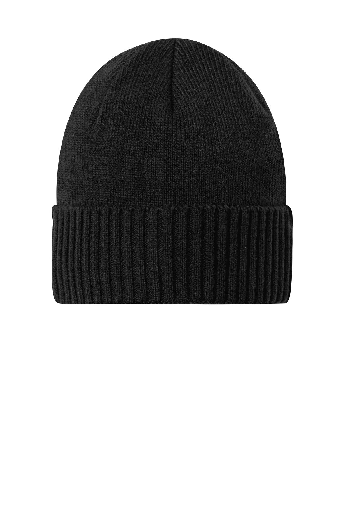 Front View of DeepBlack Port Authority Rib Knit Cuff Beanie C951