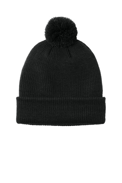 Front View of DeepBlack Port Authority Cozy Pom Beanie C978