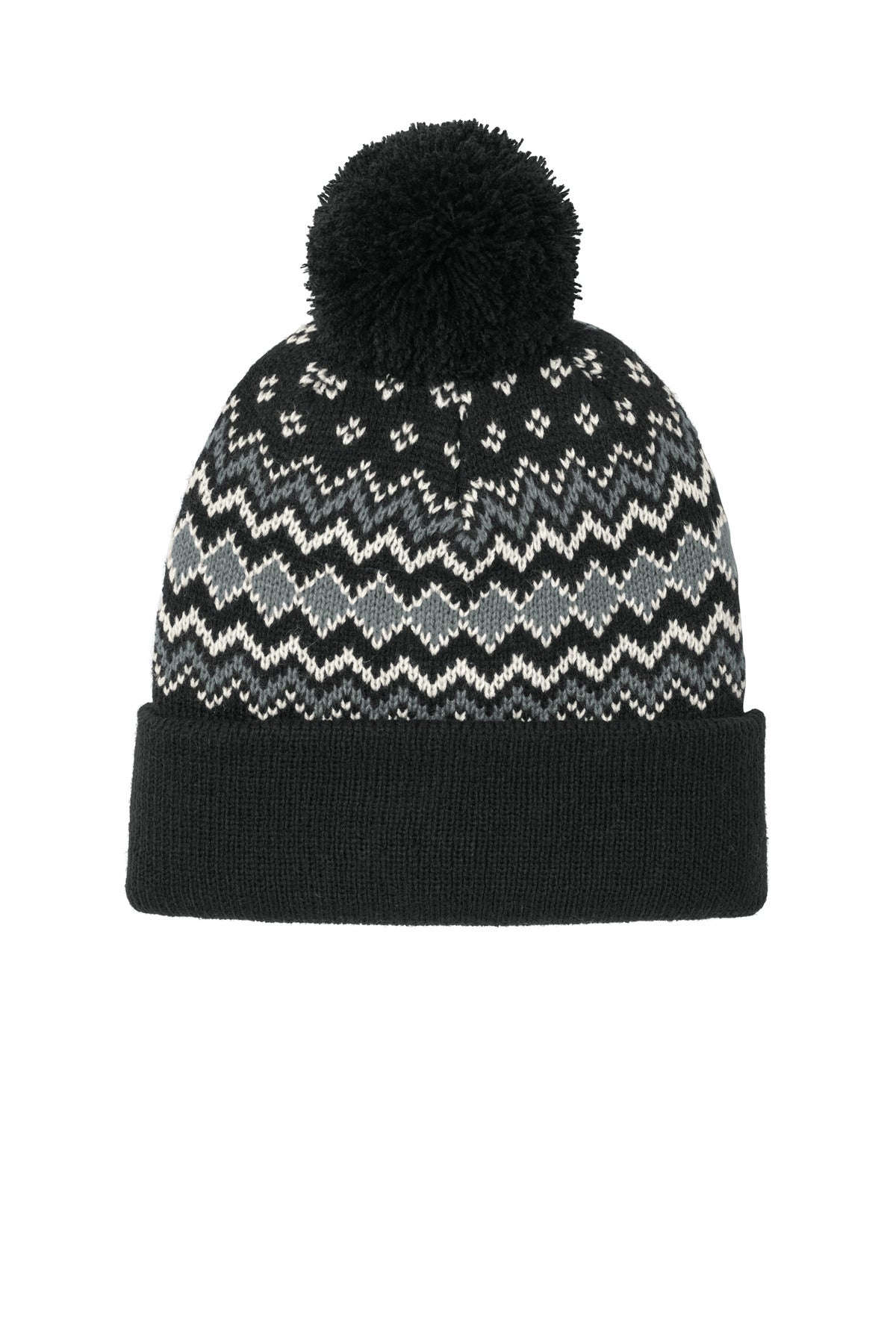 Front View of DBk/GsG/Mh Port Authority Alpine Pom Beanie C991
