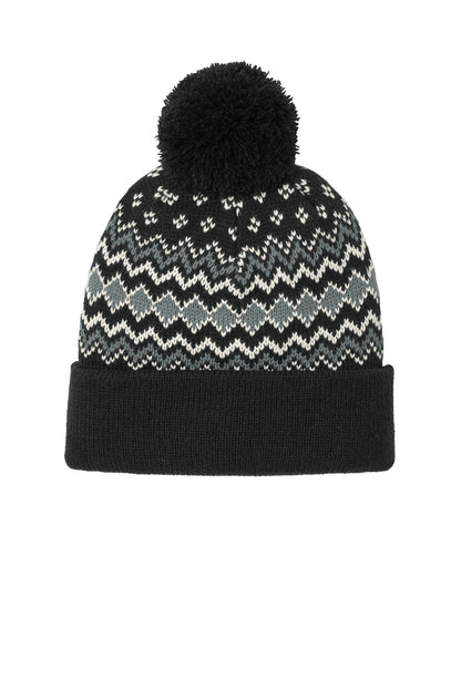 Front View of DBk/GsG/Mh Port Authority Alpine Pom Beanie C991