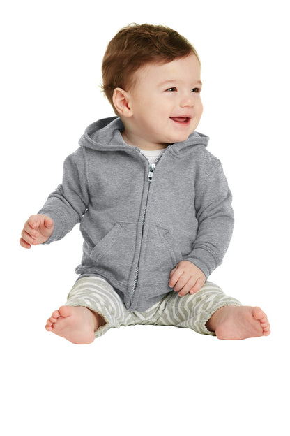 Front View of Athl Heather Port & Co Infant Core Fleece Full-Zip Hooded Sweatshirt. CAR78IZH  - 12M