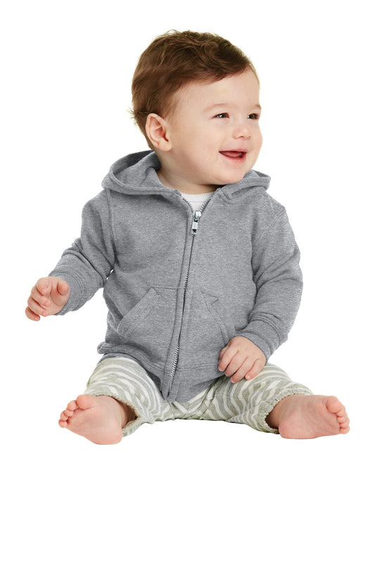 Front View of Athl Heather Port & Co Infant Core Fleece Full-Zip Hooded Sweatshirt. CAR78IZH  - 12M