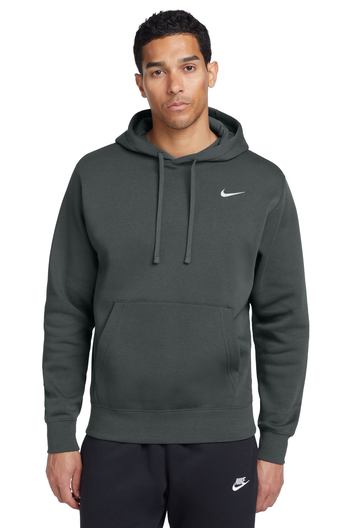 Front View of Anthracite Nike Club Fleece Pullover Hoodie CJ1611  - S