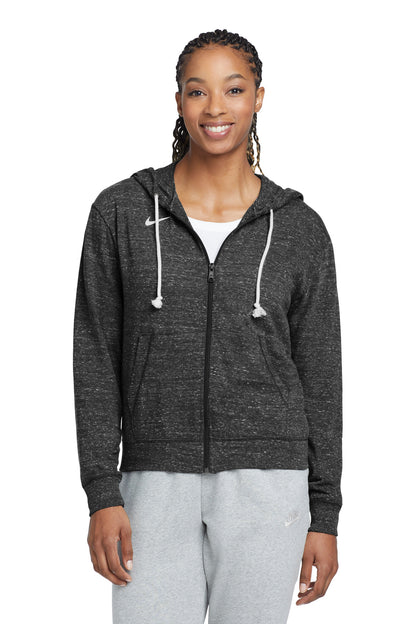 Front View of Tm Black Nike Women's Gym Vintage Full-Zip Hoodie CN9402  - S