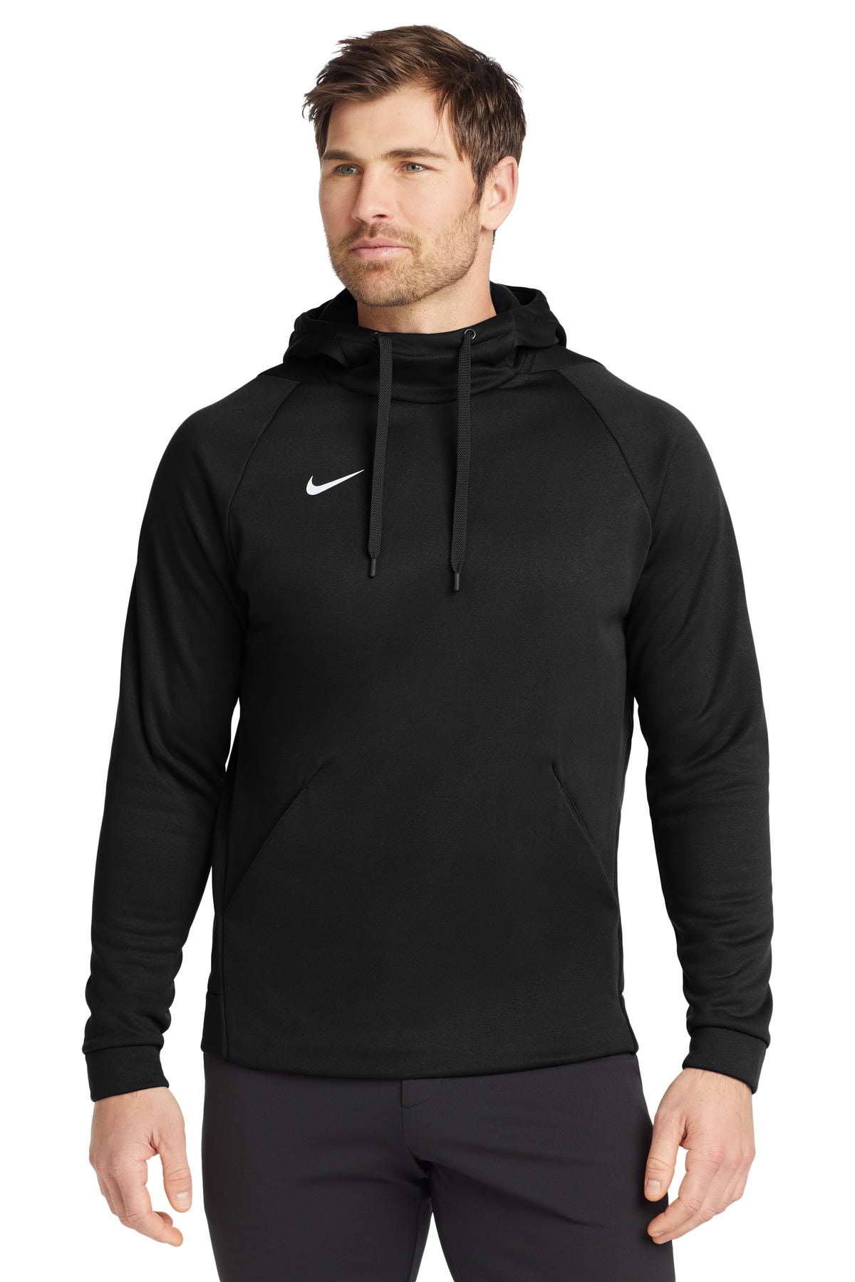 Front View of Team Black Nike Therma-FIT Pullover Fleece Hoodie CN9473  - S
