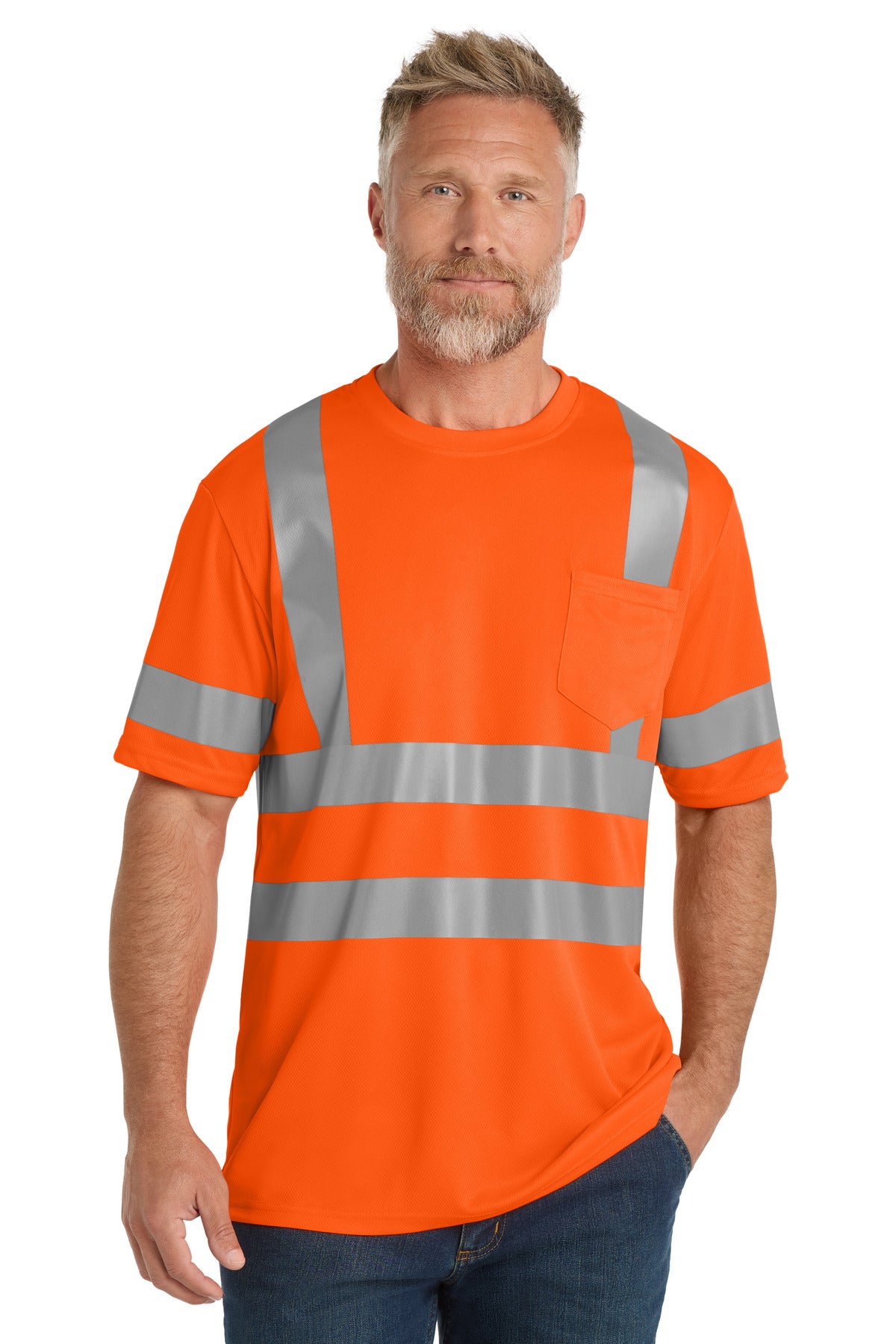 Front View of SftyOrg CornerStone ANSI 107 Class 3 Mesh Tee. CS202  - M