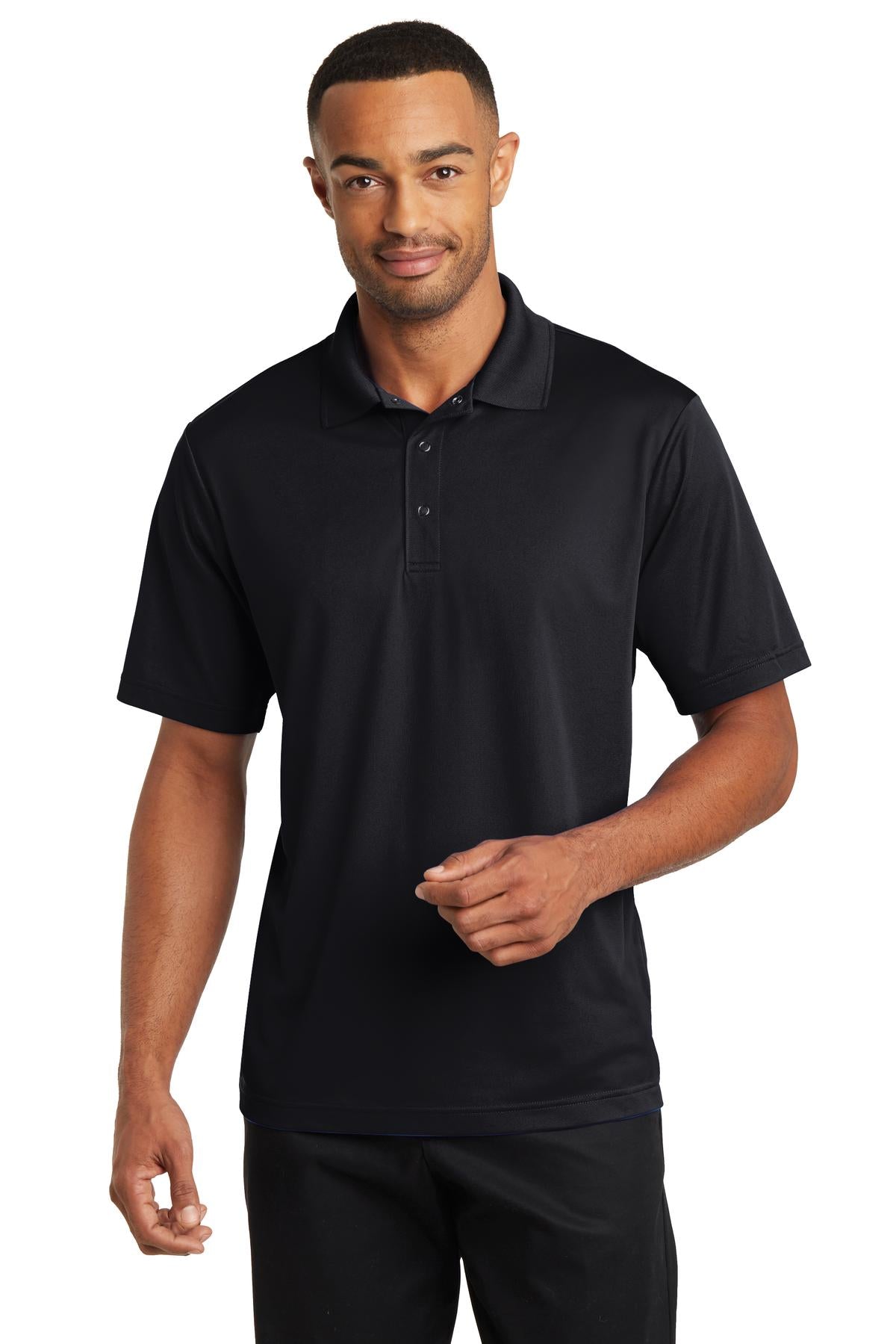 Front View of Black CornerStone Micropique Gripper Polo. CS421  - XS
