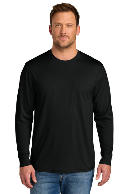Front View of Black CornerStone Workwear Pro Long Sleeve Pocket Tee CS440LSP  - XS
