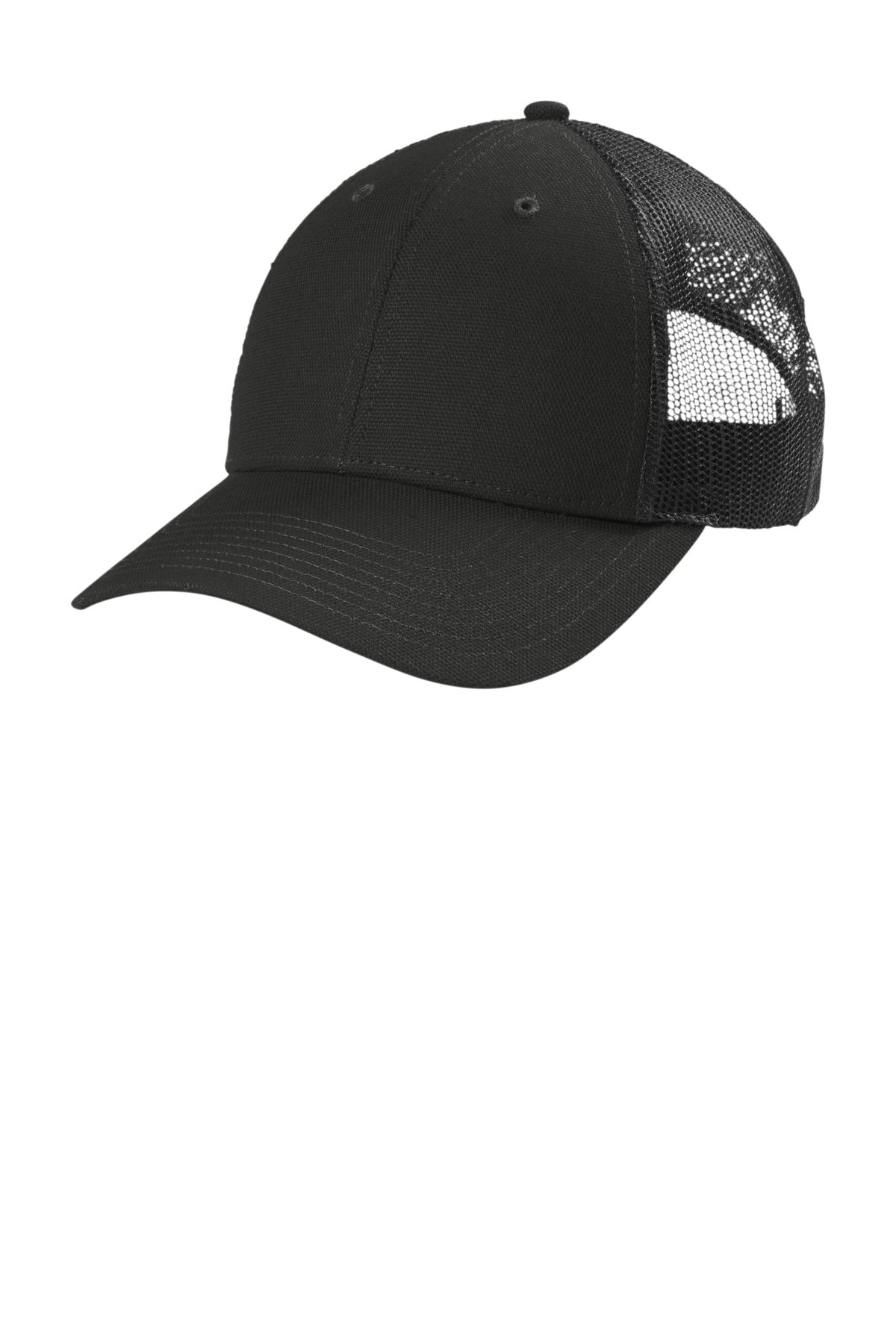 Front View of Black CornerStone Canvas Mesh Back Cap. CS811
