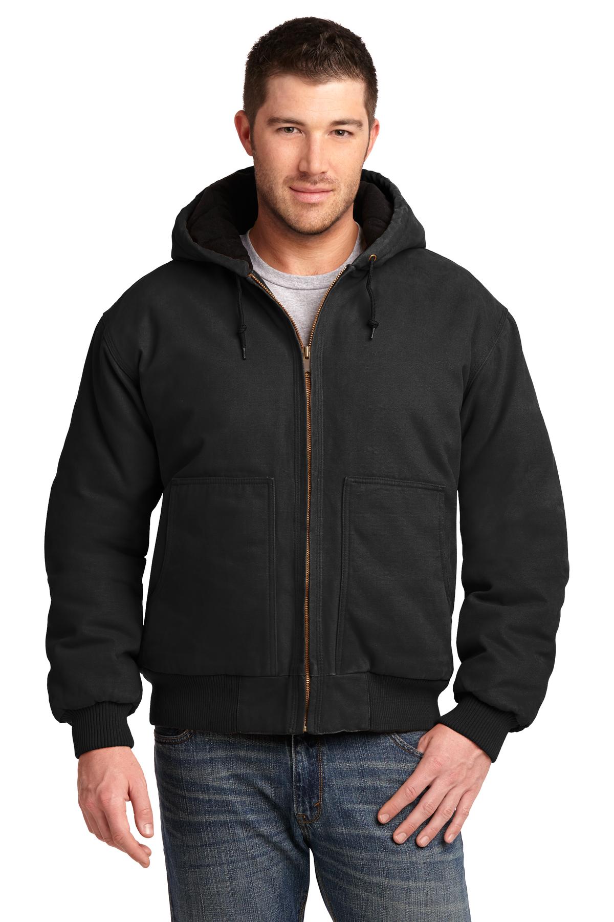 Front View of Black CornerStone Washed Duck Cloth Insulated Hooded Work Jacket. CSJ41  - XS