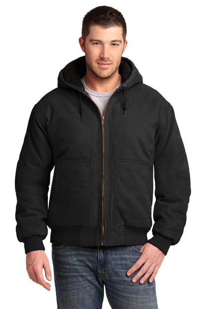 Front View of Black CornerStone Washed Duck Cloth Insulated Hooded Work Jacket. CSJ41  - XS
