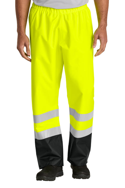 Front View of SftyYl/Blk CornerStone ANSI Class E Pull-On Rain Pant CSP504  - L/XL