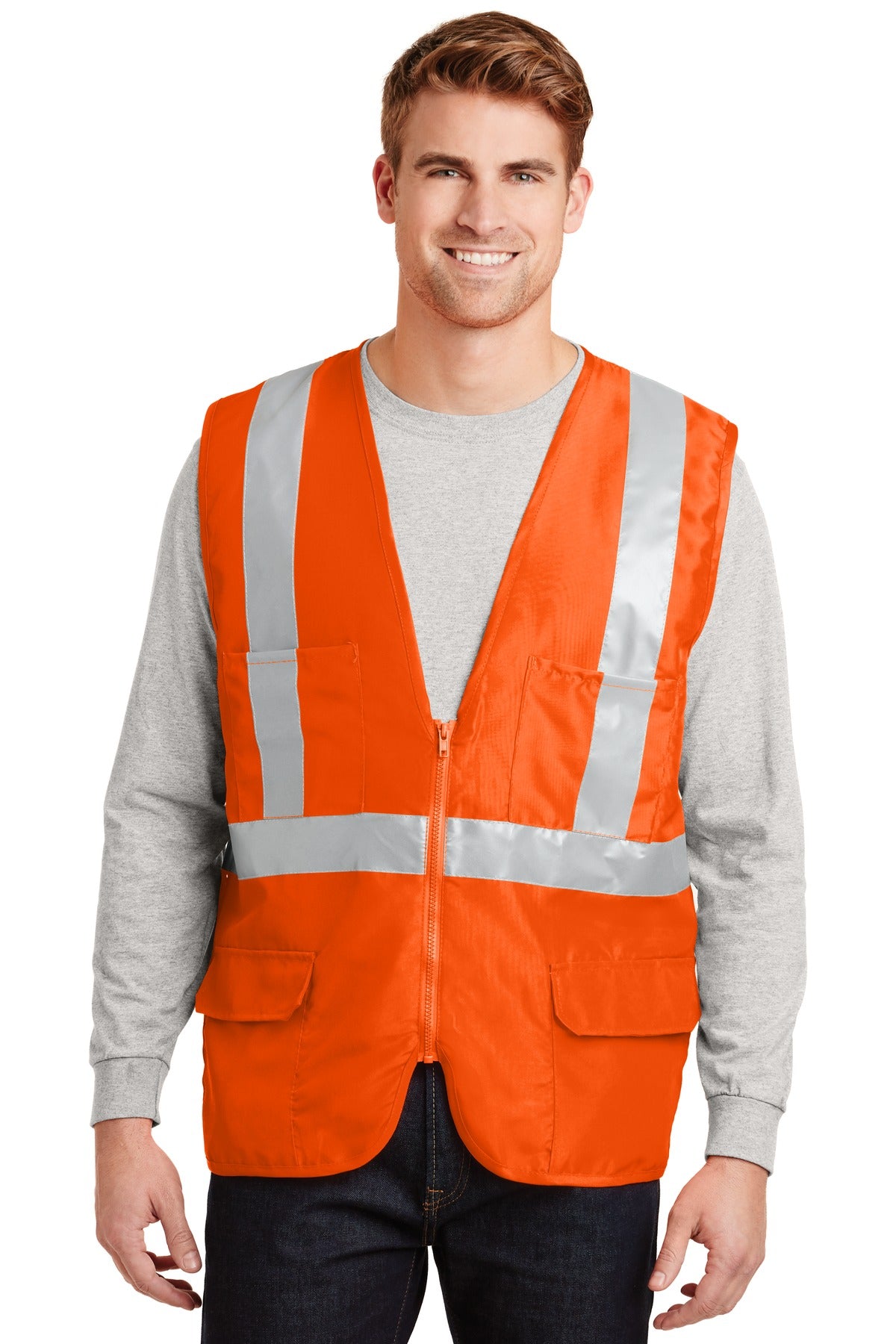 Front View of Safety Orange CornerStone - ANSI 107 Class 2 Mesh Back Safety Vest. CSV405  - S