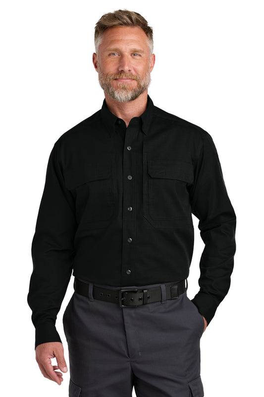 Front View of Black CornerStone Long Sleeve Select Tactical Shirt CSW176  - XS