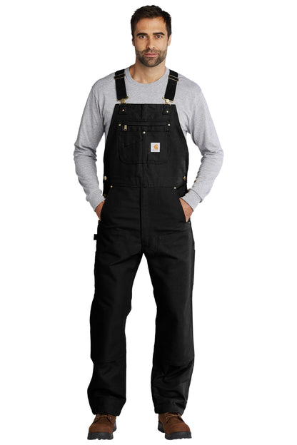 Front View of Black Carhartt Duck Unlined Bib Overalls. CT102776  - 4434