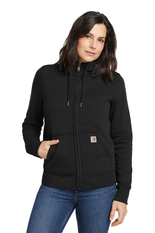 Front View of Black Carhartt Women's Clarksburg Full-Zip Hoodie CT102788  - XS