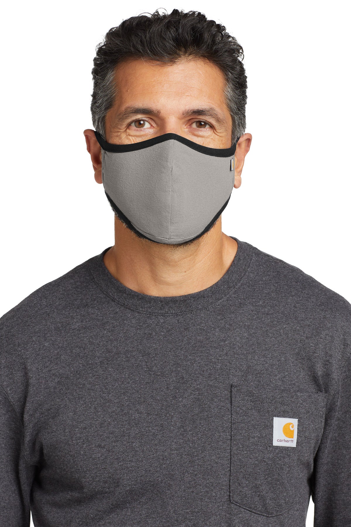 Front View of Asphalt Carhartt Cotton Ear Loop Face Mask (3 pack) CT105160