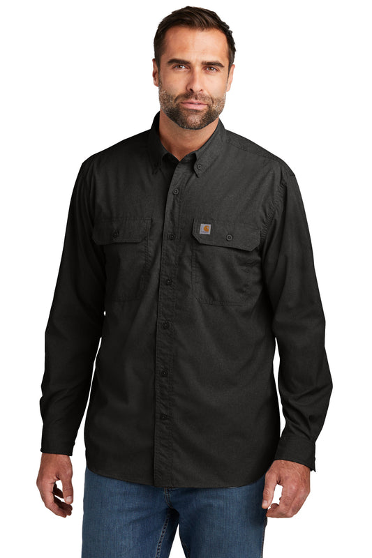 Front View of Black Carhartt Force Solid Long Sleeve Shirt CT105291  - S