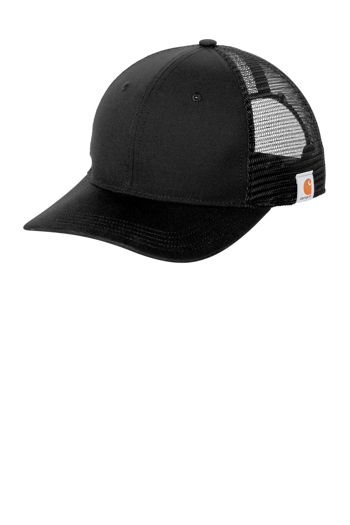Front View of Black Carhartt Canvas Mesh Back Cap CT105298