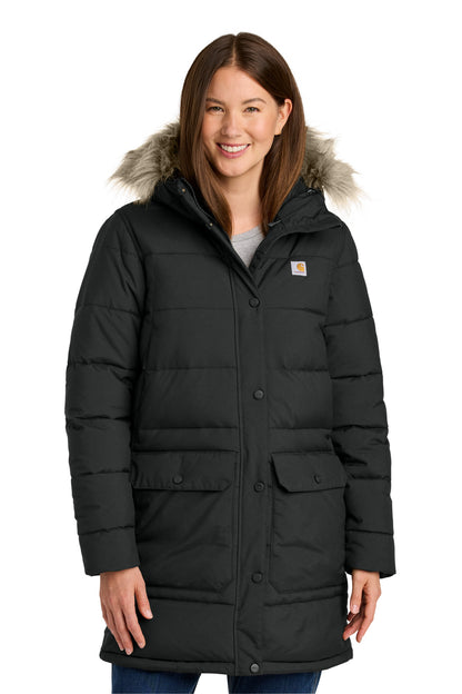 Front View of Black Carhartt Women's Montana Insulated Hooded Coat CT105456  - XS
