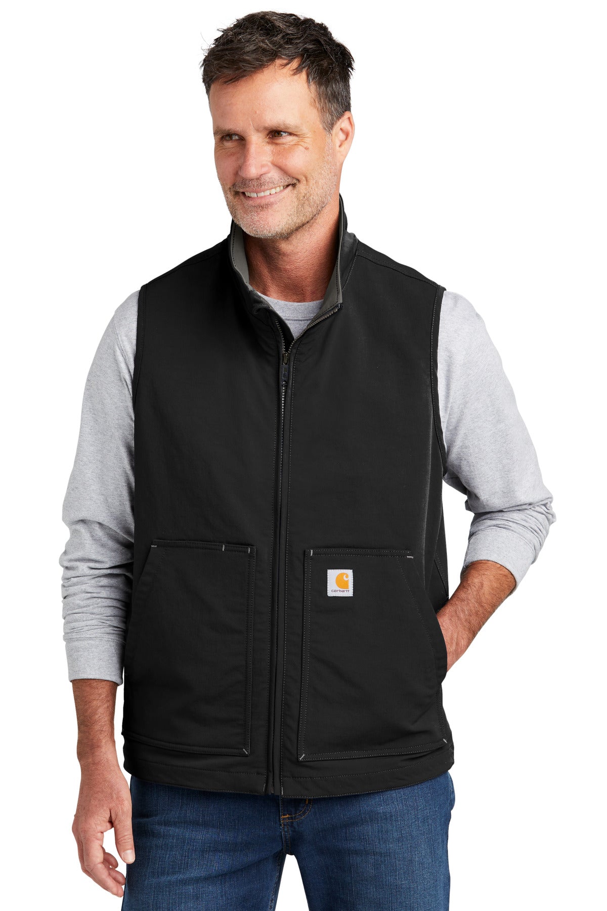Front View of Black Carhartt Super Dux Soft Shell Vest CT105535  - S