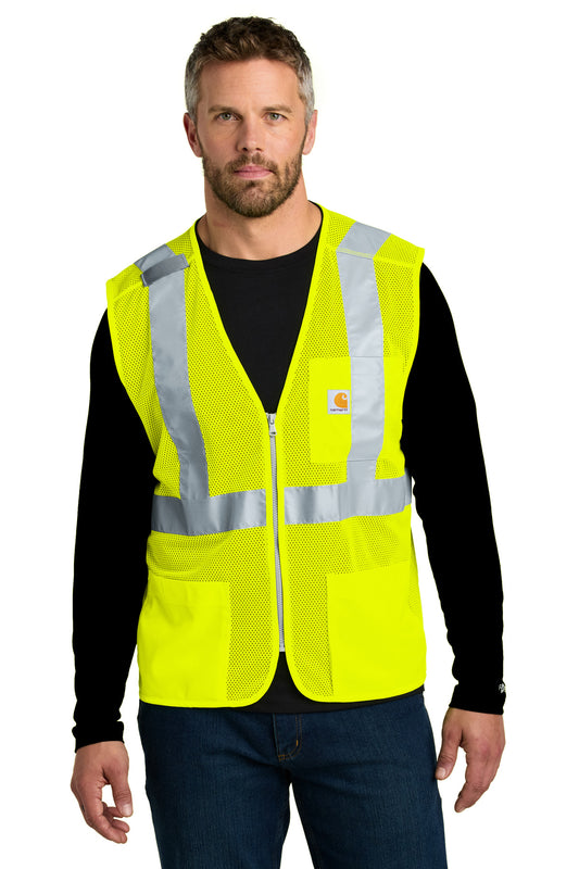 Front View of BriteLime Carhartt ANSI Class 2 Mesh Zip-Front Vest CT106171  - 3/4X