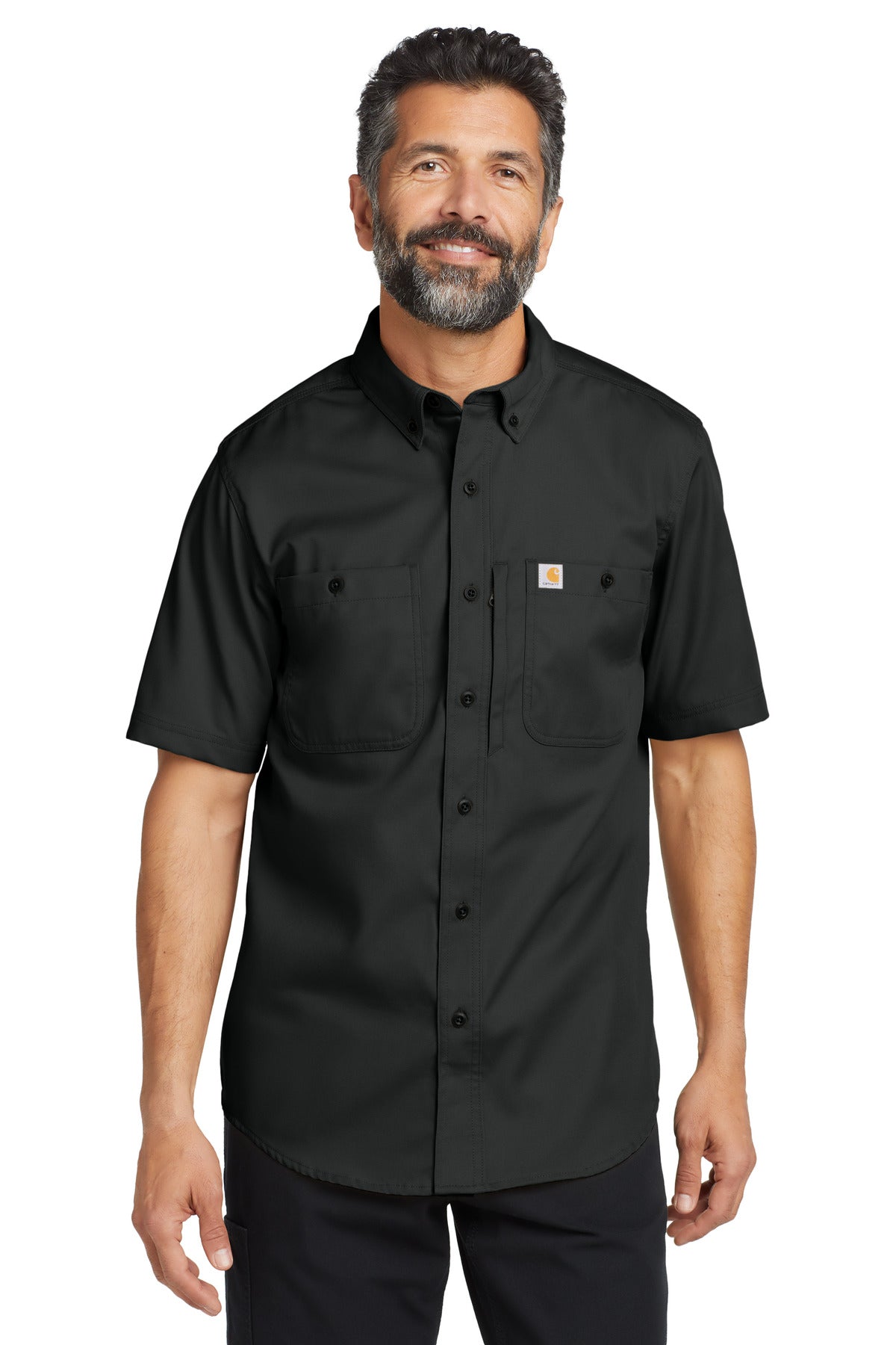 Front View of Black Carhartt Rugged Professional Series Short Sleeve Shirt CT106688  - S