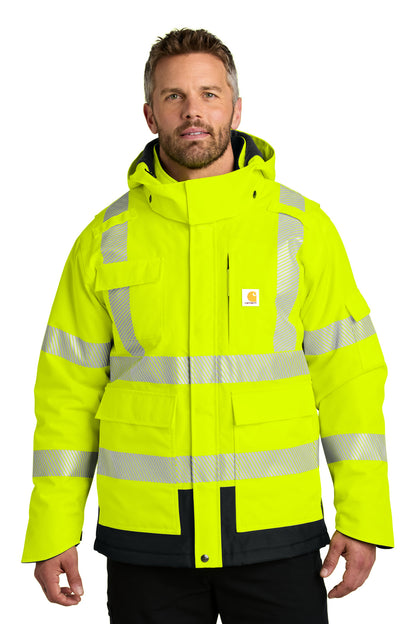 Front View of BriteLime Carhartt ANSI 107 Class 3 Waterproof Heavyweight Insulated Jacket CT106694  - S