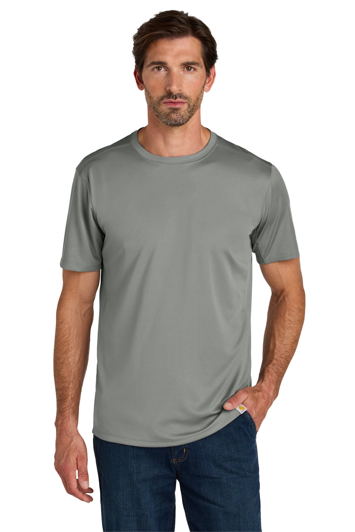 Front View of AsphaltGry Carhartt Force Sun Defender Short Sleeve T-Shirt CT106868  - S