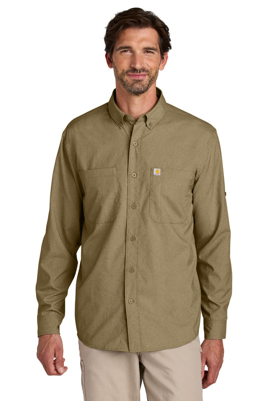 Front View of DarkKhaki Carhartt Force Sun Defender Long Sleeve Shirt CT107106  - S
