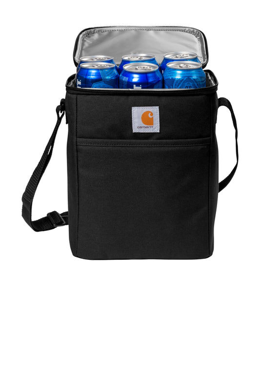 Front View of Black Carhartt Vertical 12-Can Cooler. CT89032822
