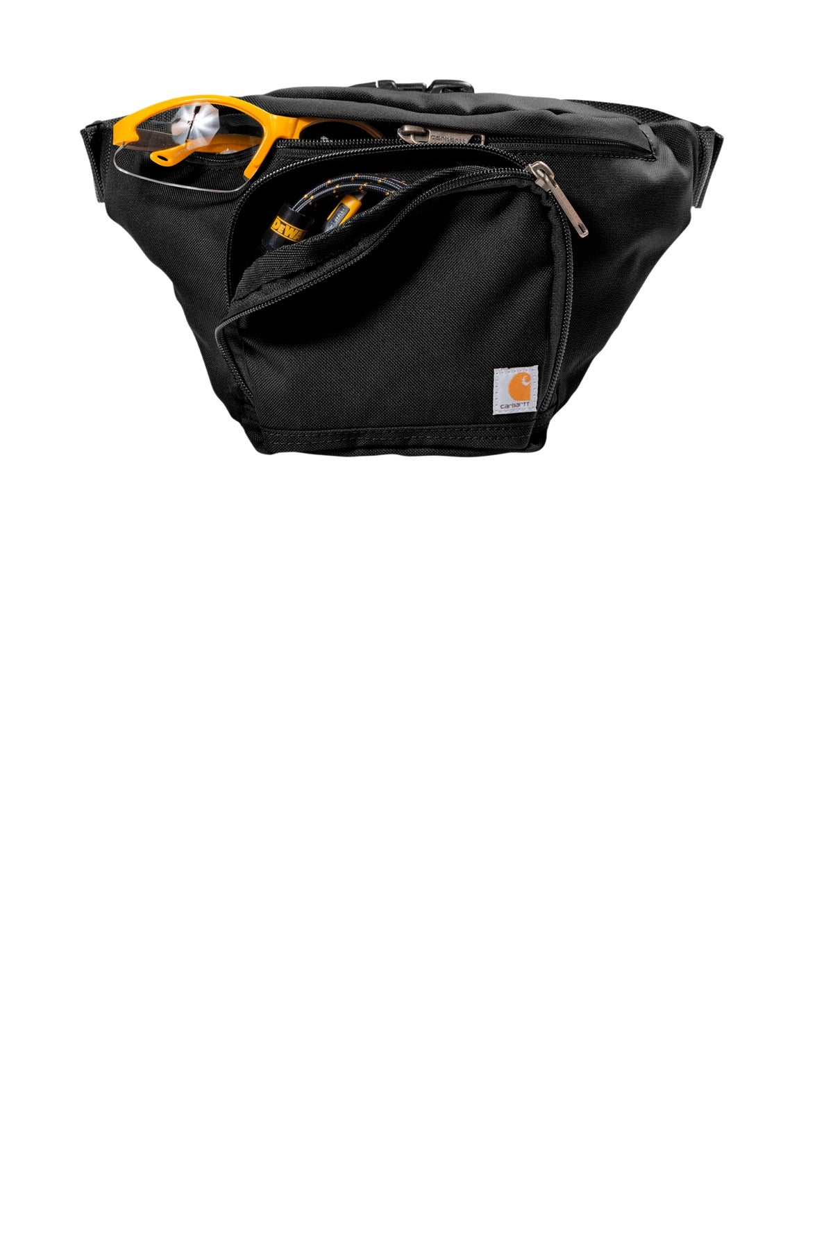 Front View of Black Carhartt Waist Pack. CT89098101