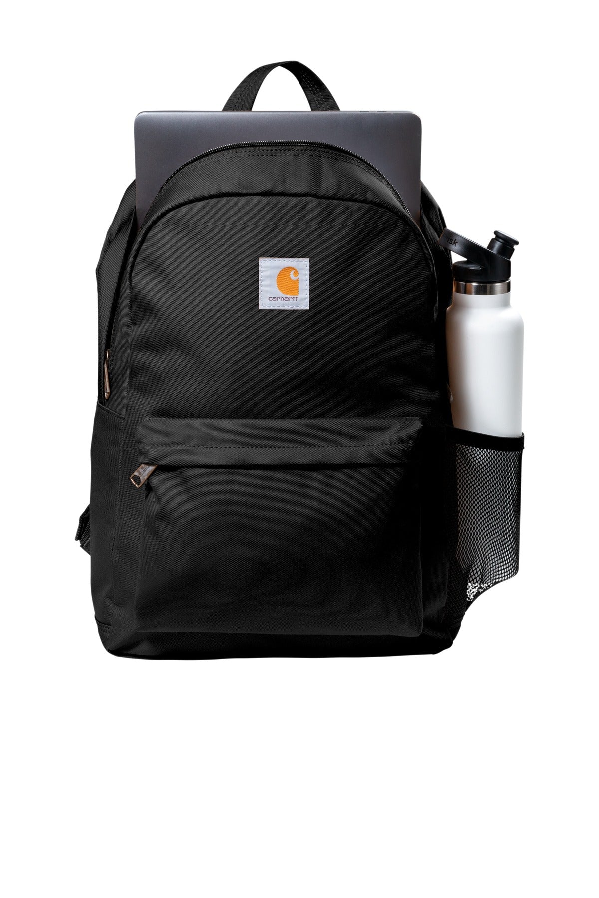 Front View of Black Carhartt Canvas Backpack. CT89241804