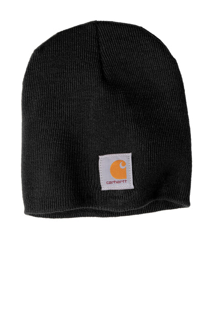 Front View of Black Carhartt Acrylic Knit Hat. CTA205