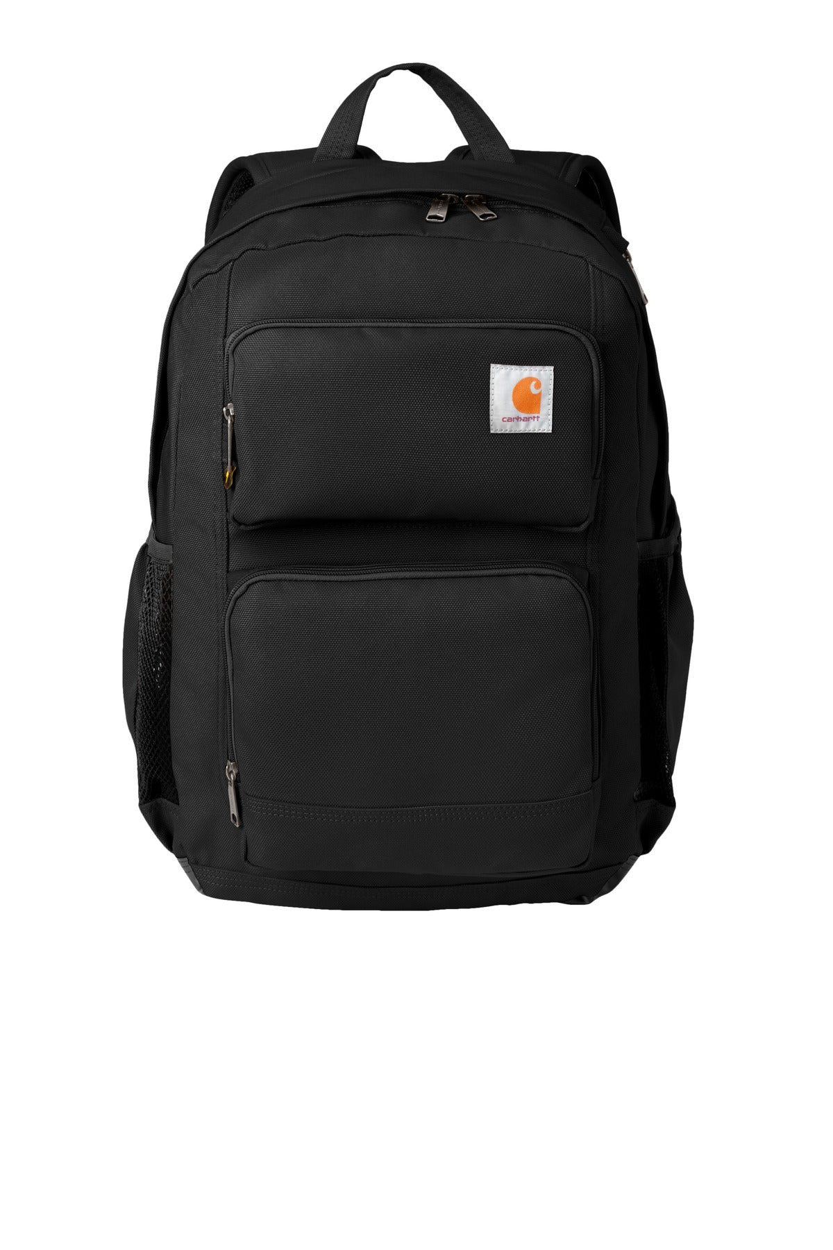 Front View of Black Carhartt 28L Foundry Series Dual-Compartment Backpack CTB0000486
