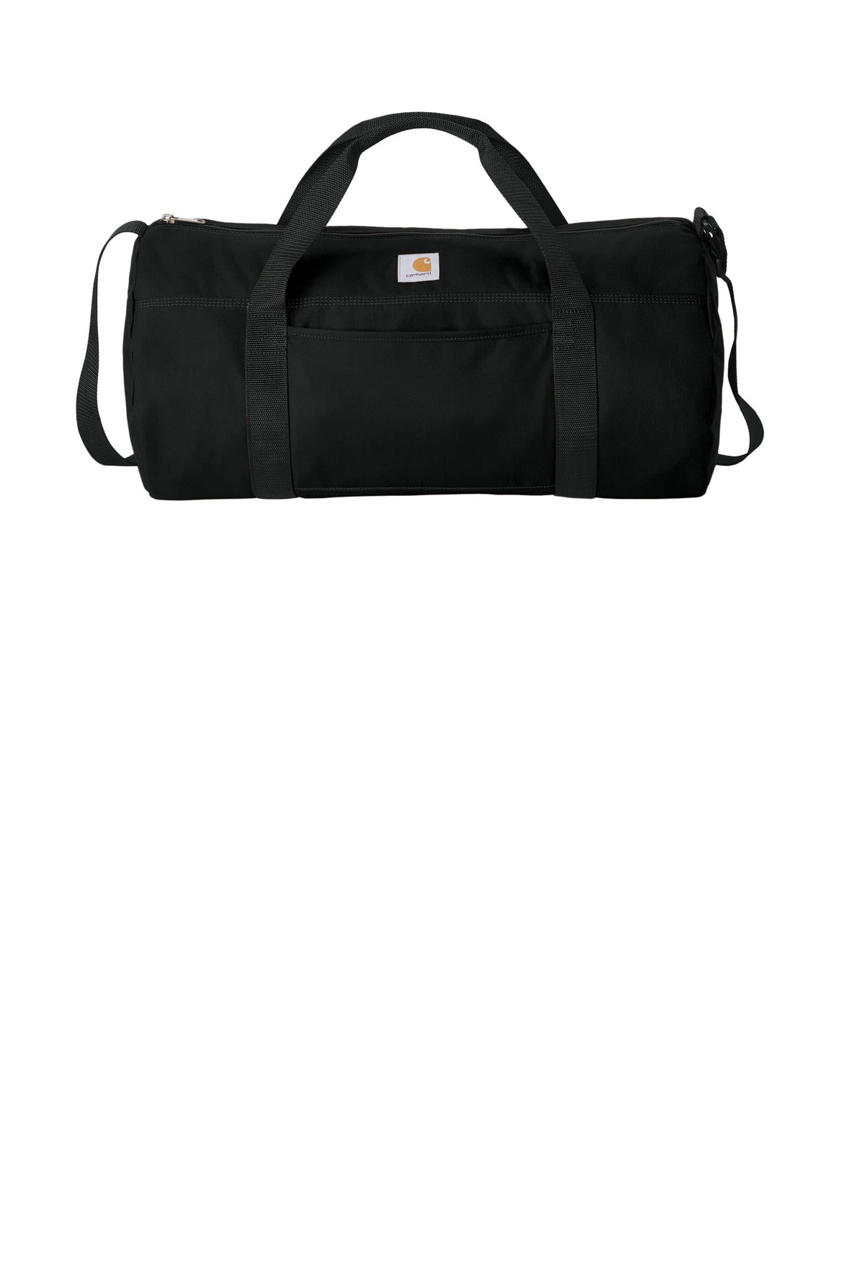 Front View of Black Carhartt Canvas Packable Duffel with Pouch CTB0000564