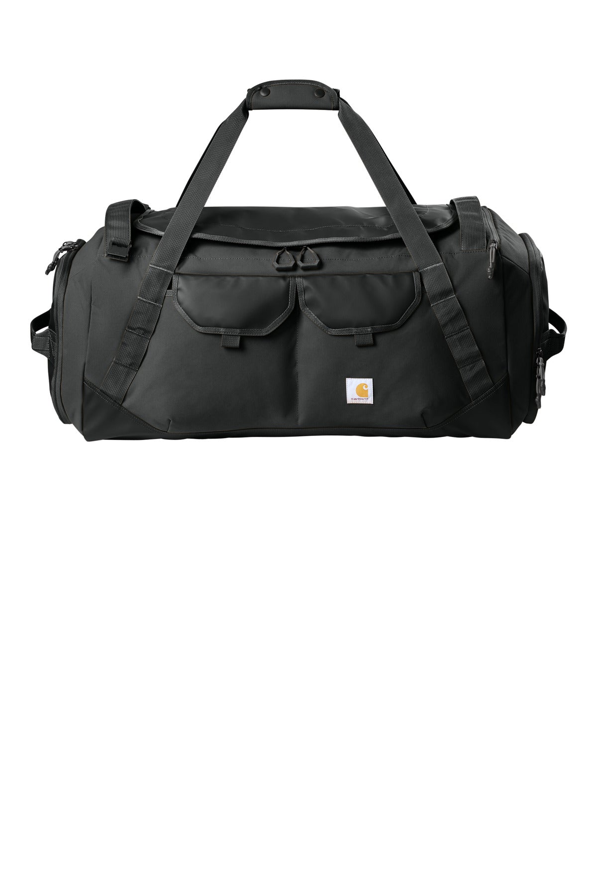 Front View of Black Carhartt 75L Heavy Haul Duffel CTB0000605