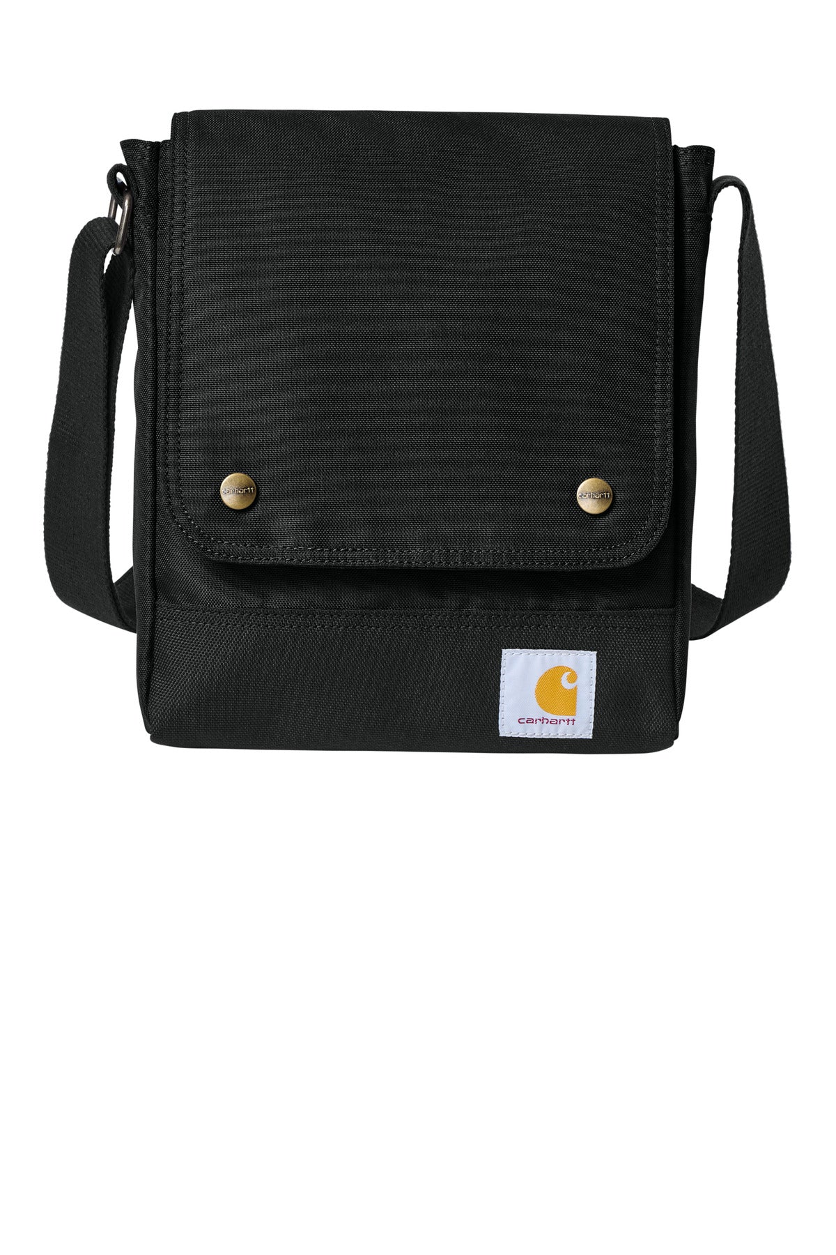 Front View of Black Carhartt Crossbody Snap Bag CTB0000606