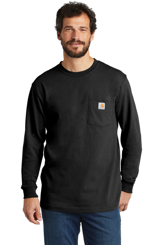 Front View of Black Carhartt Workwear Pocket Long Sleeve T-Shirt. CTK126  - S
