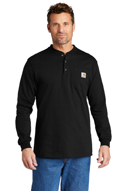 Front View of Black Carhartt Long Sleeve Henley T-Shirt CTK128  - S