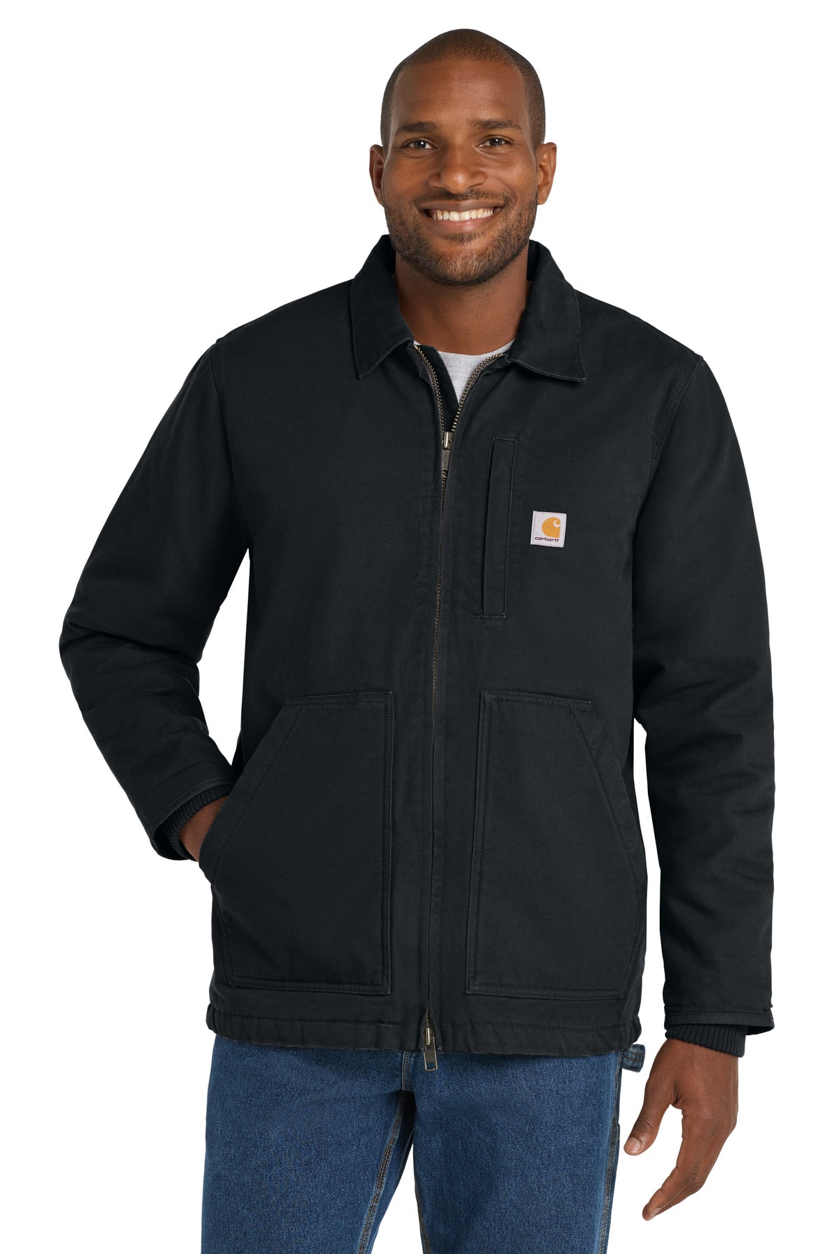 Front View of Black Carhartt Tall Sherpa-Lined Coat CTT104293  - 2XLT