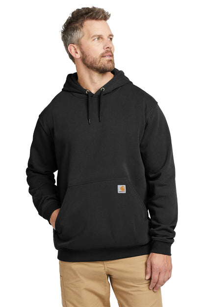 Front View of Black Carhartt Tall Midweight Hooded Sweatshirt CTTK121  - XLT