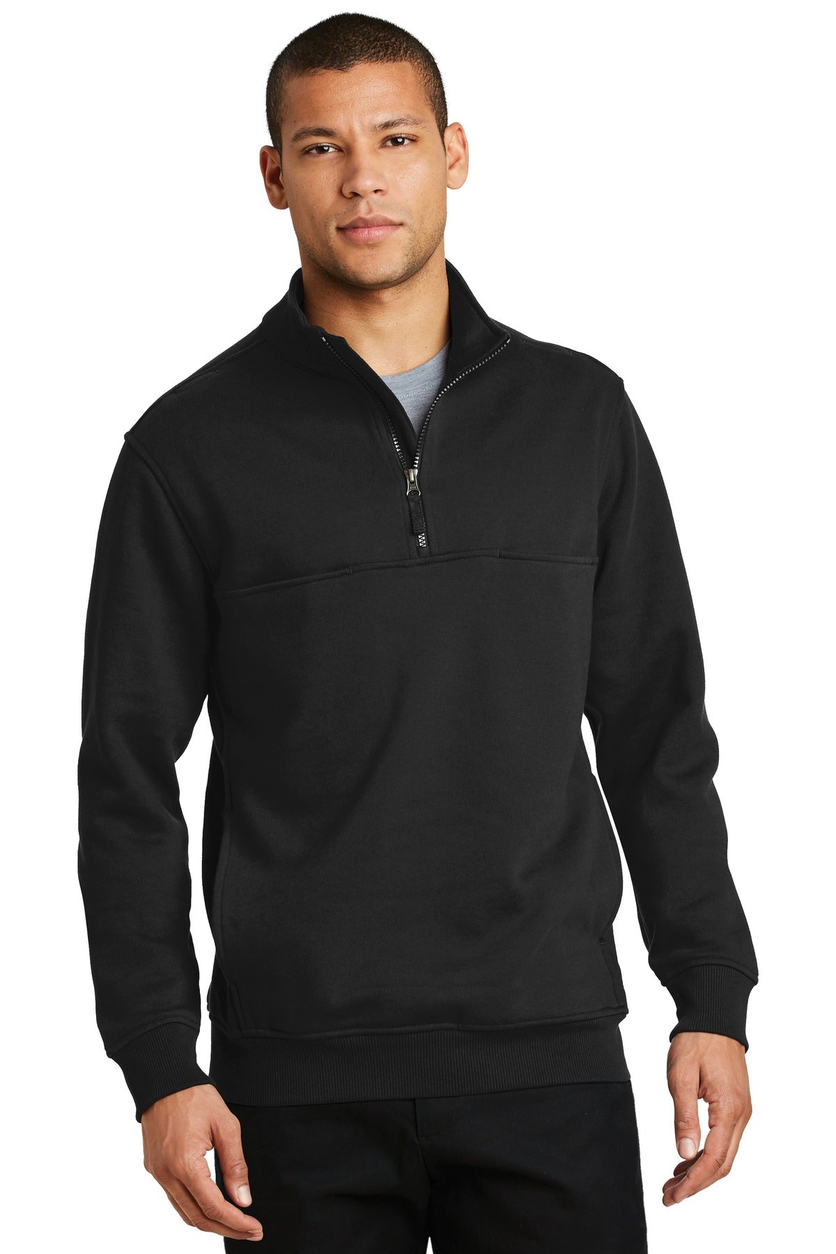 Front View of Black CornerStone 1/2-Zip Job Shirt. CS626  - XS