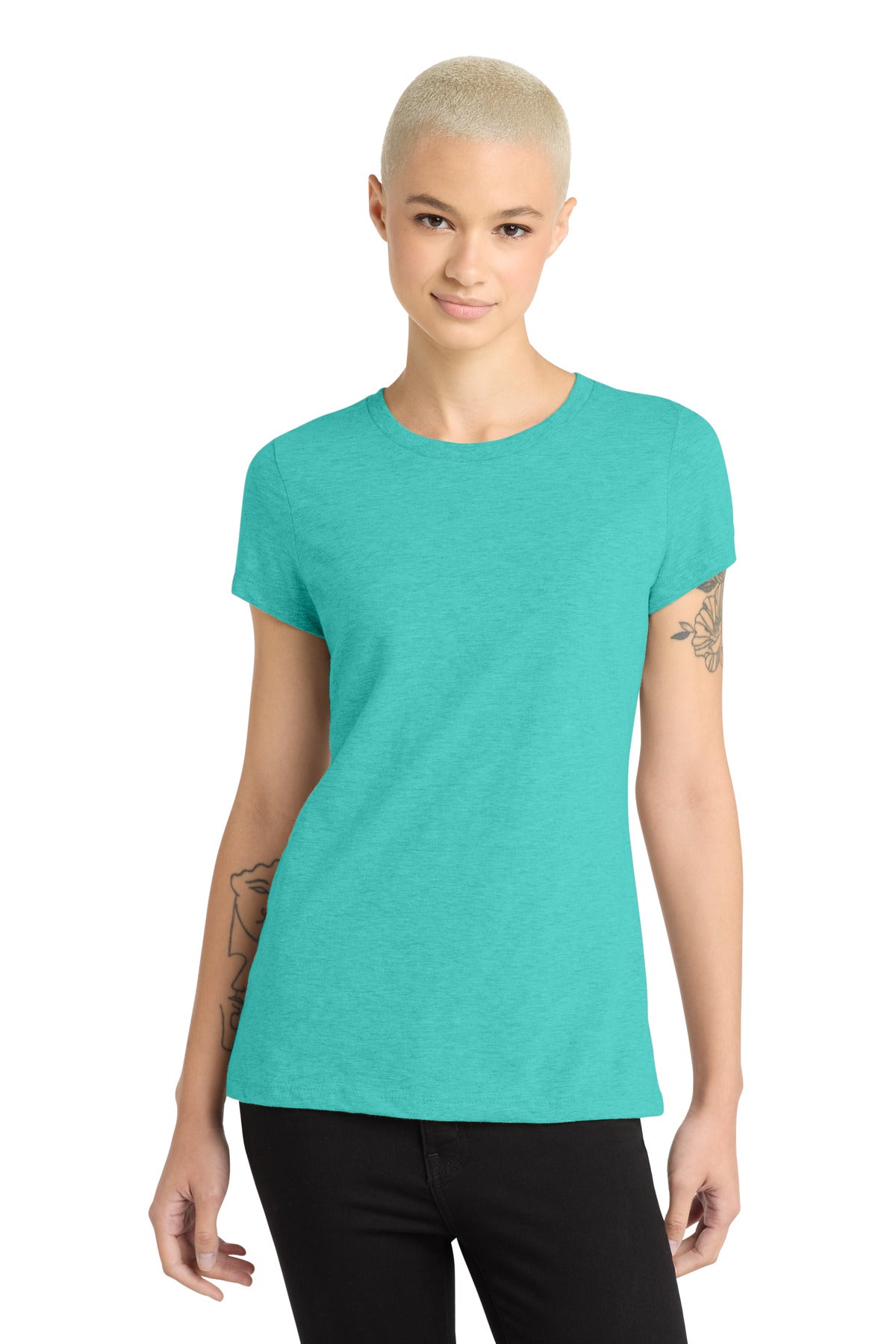 Front View of AquaHthr District Women's Perfect Blend CVC Tee. DM108L  - XS
