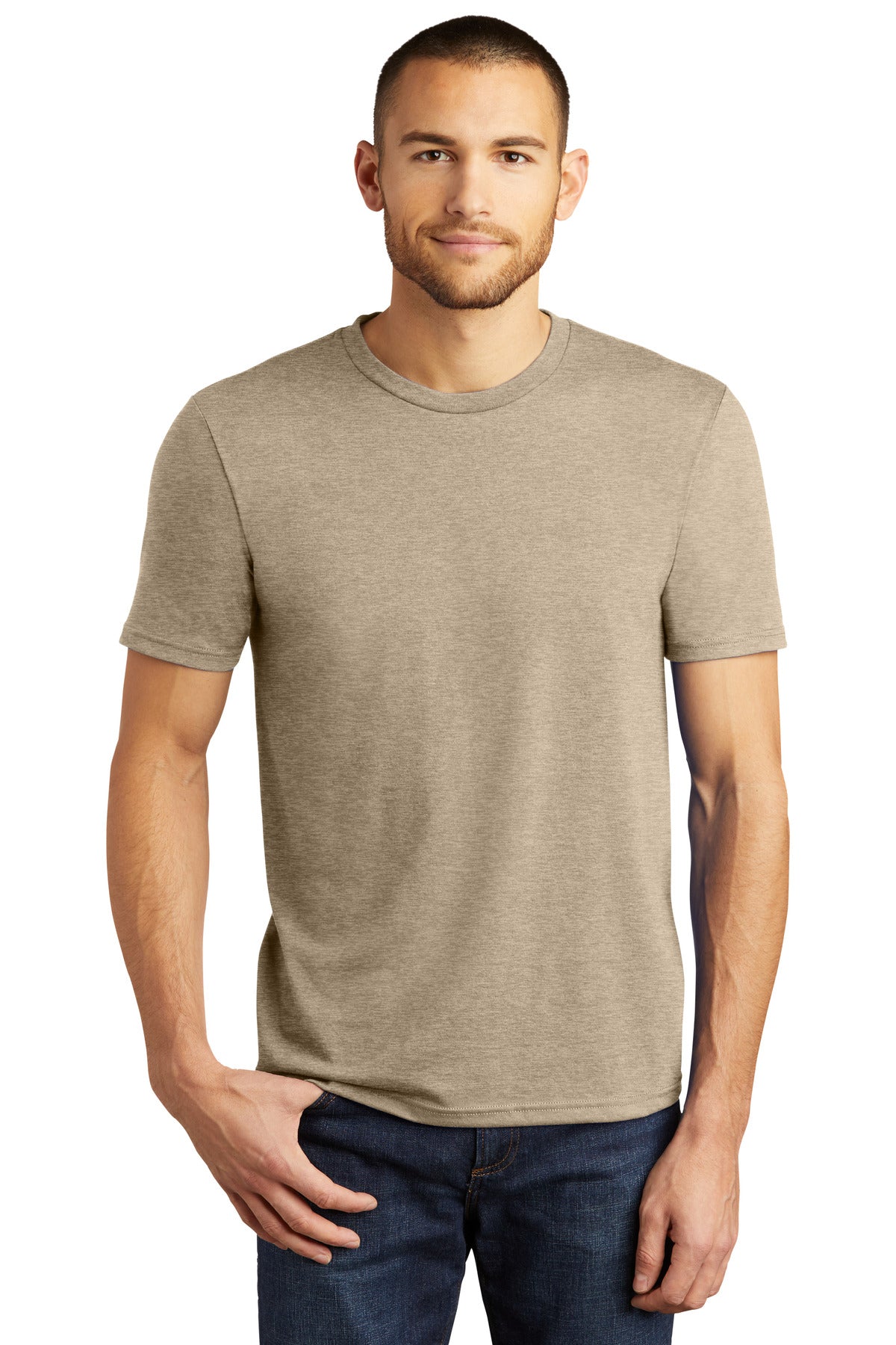 SanMar DM130_DESERTTANHEATHER_Model_Front.jpg