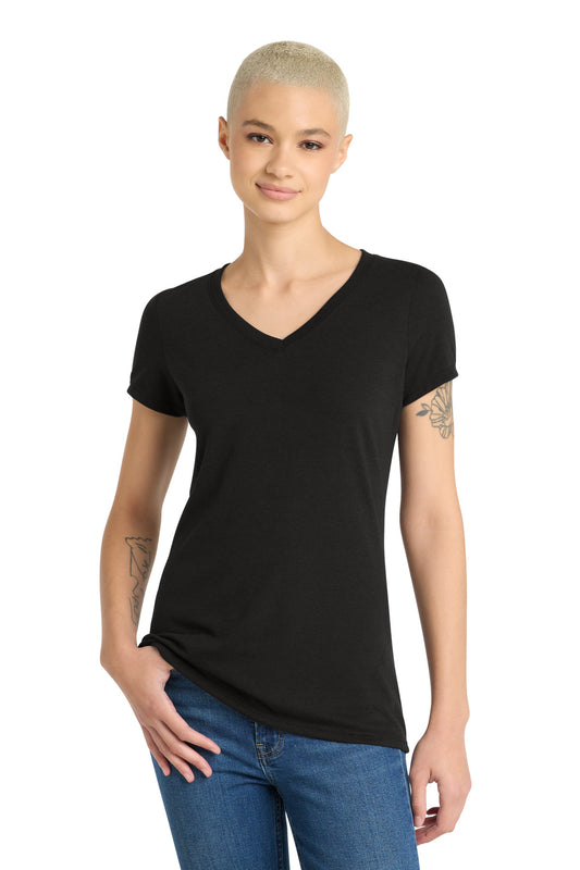 Front View of Black District Women's Perfect Tri V-Neck Tee. DM1350L  - XS